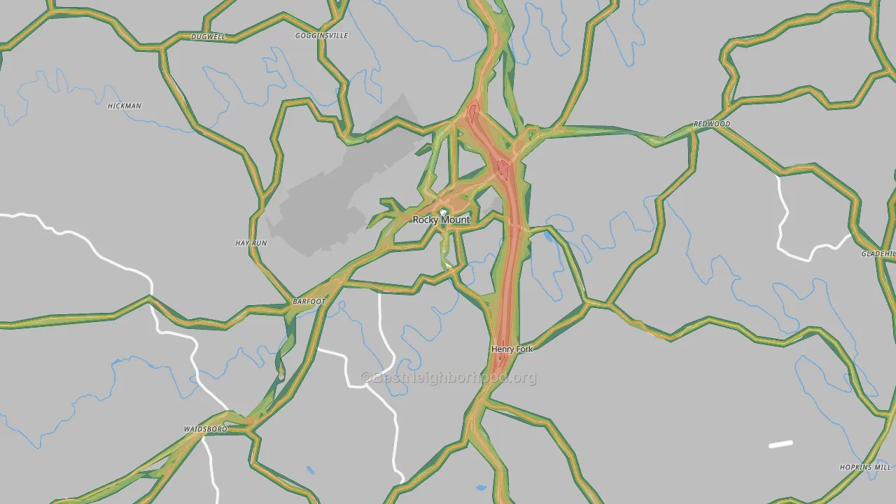Rocky Mount, VA Map of Noise Levels in Rocky Mount