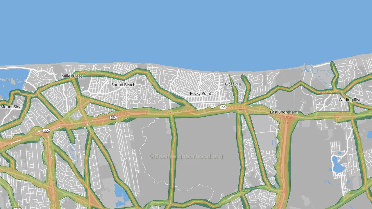 Rocky Point, NY Map of Noise Levels in Rocky Point
