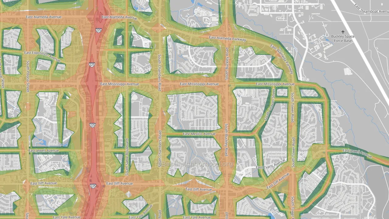 Rocky Ridge, Aurora, CO Map of Noise Levels in Rocky Ridge