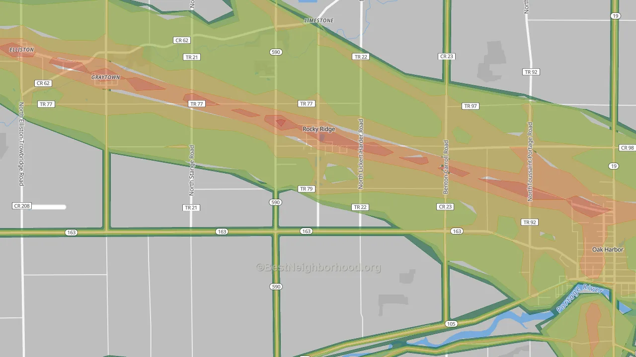 Rocky Ridge, OH Map of Noise Levels in Rocky Ridge