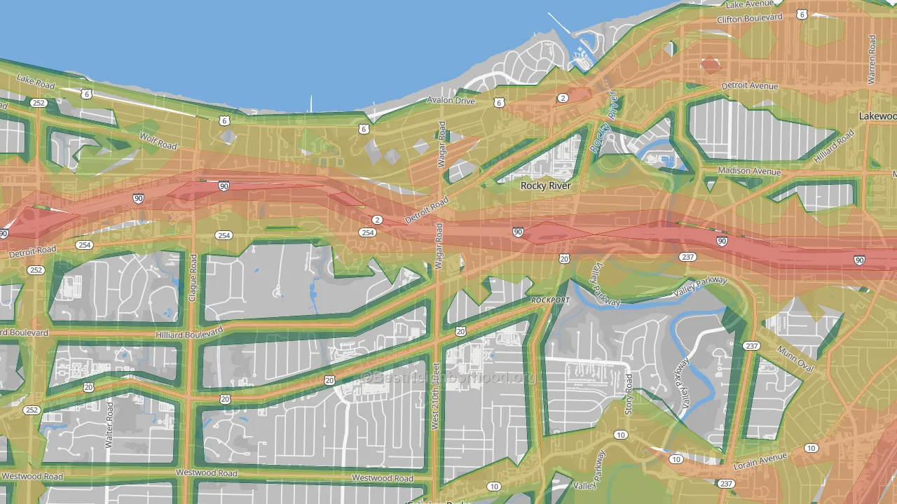 Rocky River, OH Map of Noise Levels in Rocky River