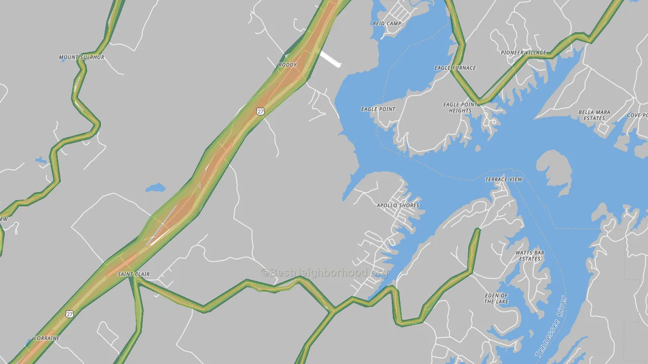 Roddy, TN Map of Noise Levels in Roddy