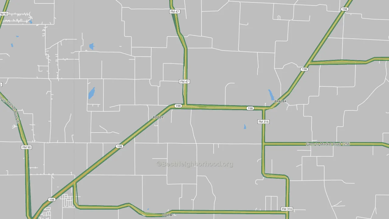 Roddy, TX Map of Noise Levels in Roddy
