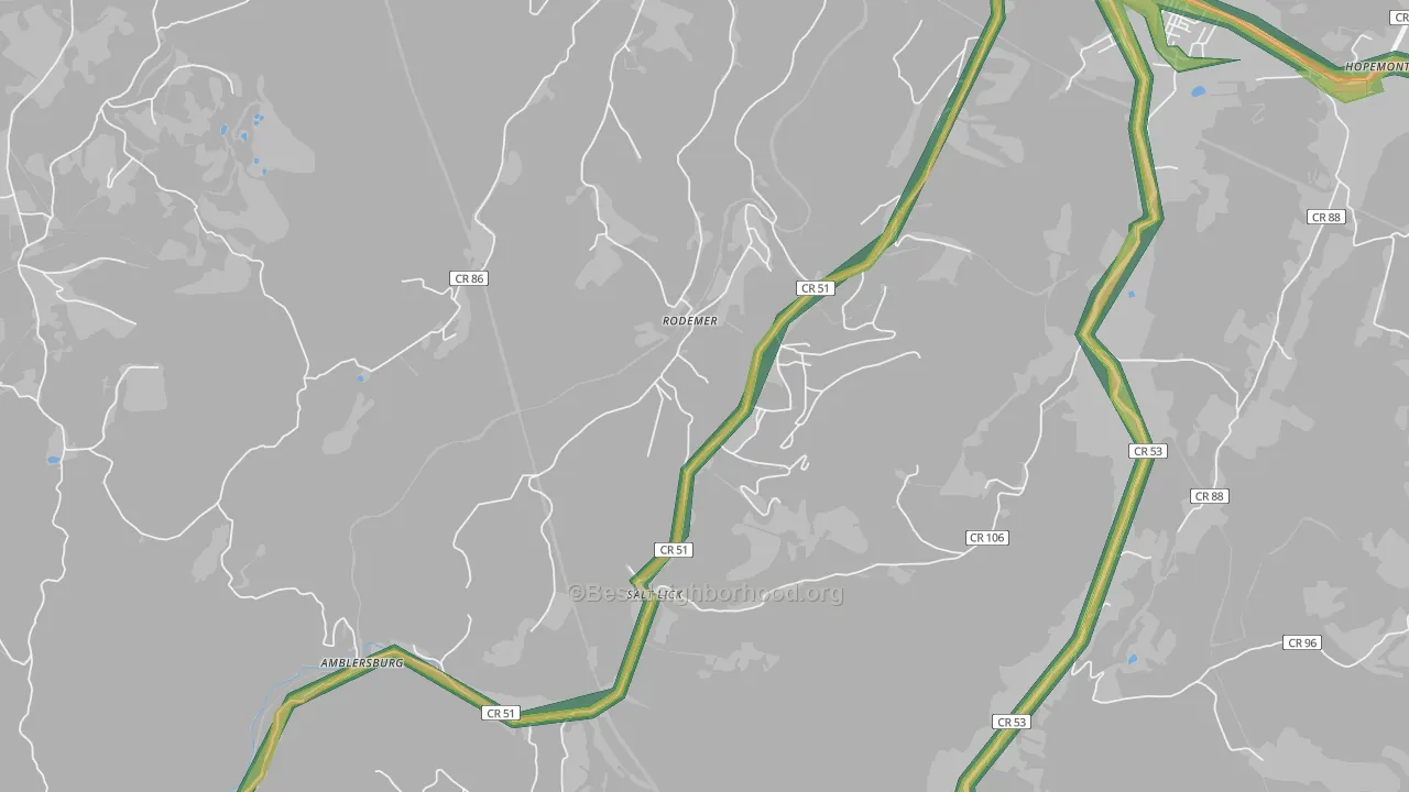 Rodemer, WV Map of Noise Levels in Rodemer