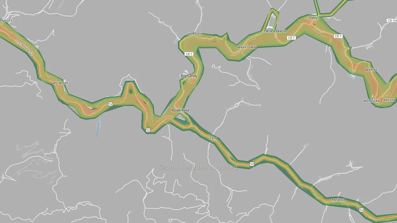 Roderfield, WV Map of Noise Levels in Roderfield