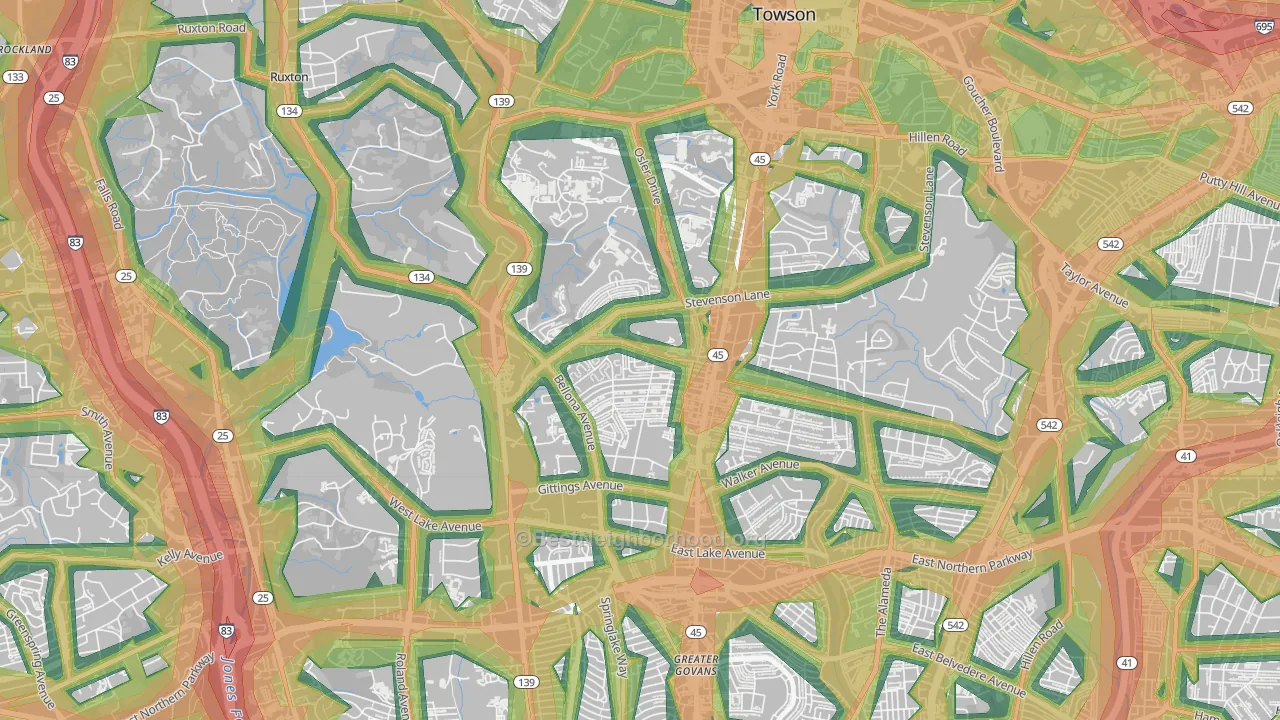 Rodgers Forge, Towson, MD Map of Noise Levels in Rodgers Forge