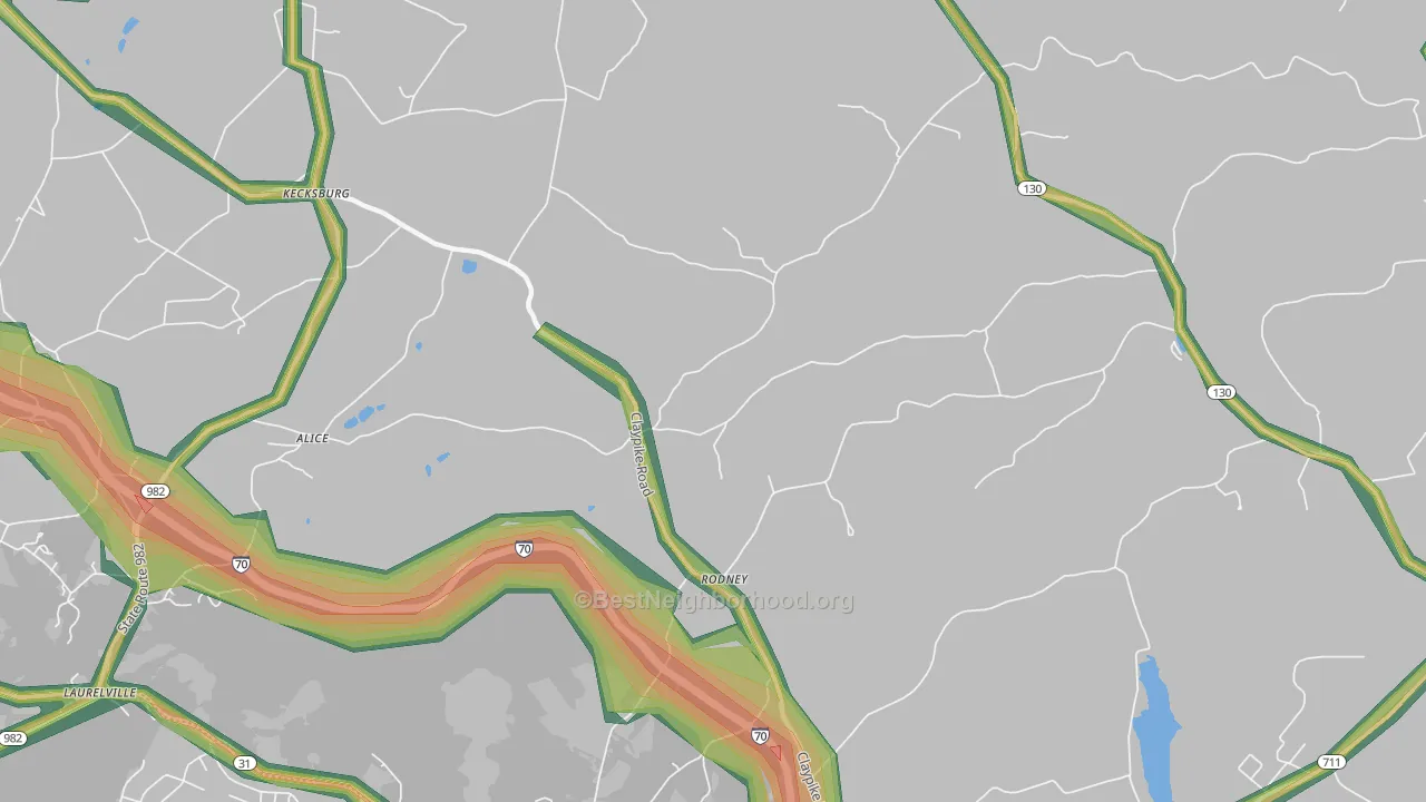 Rodney, PA Map of Noise Levels in Rodney