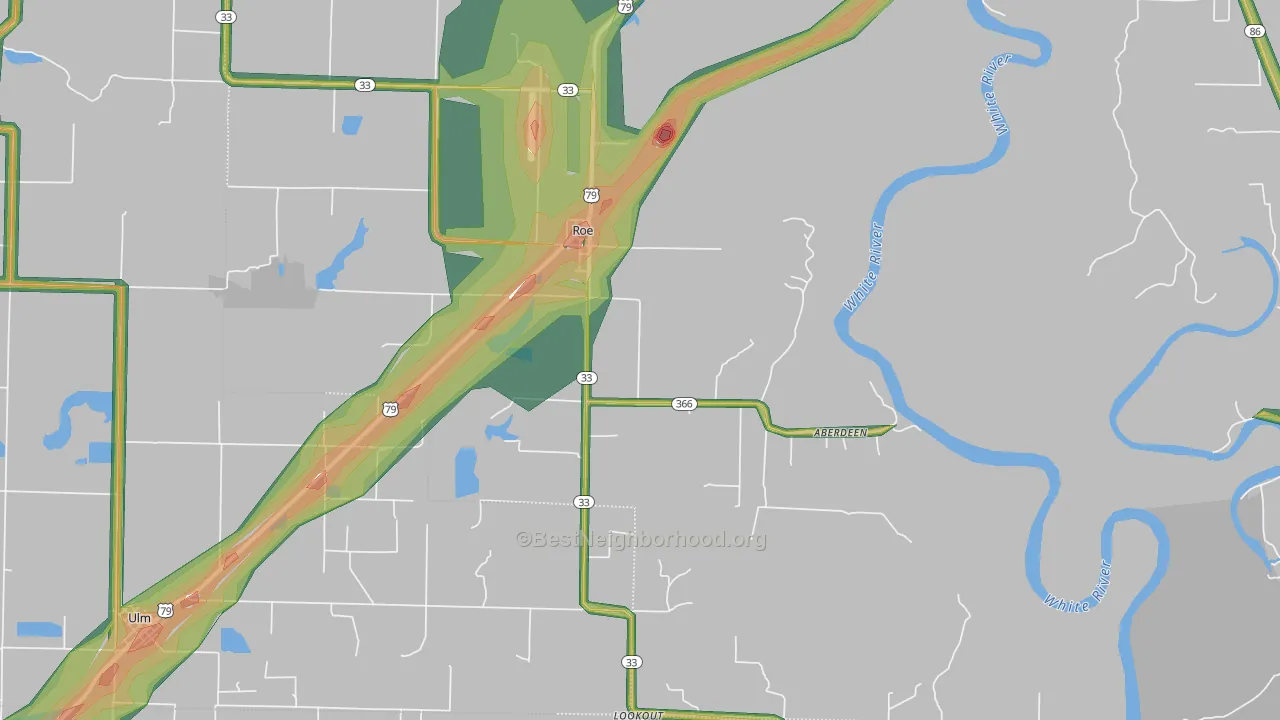 Roe, AR Map of Noise Levels in Roe