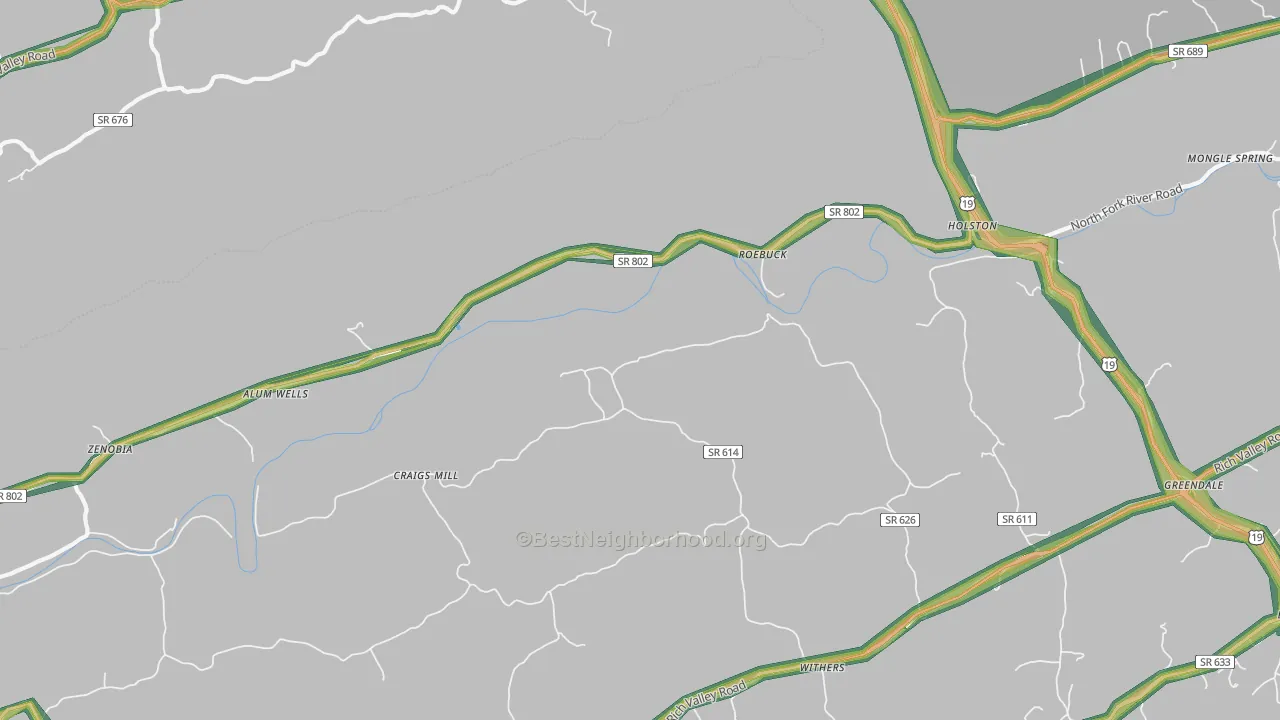 Roebuck, VA Map of Noise Levels in Roebuck