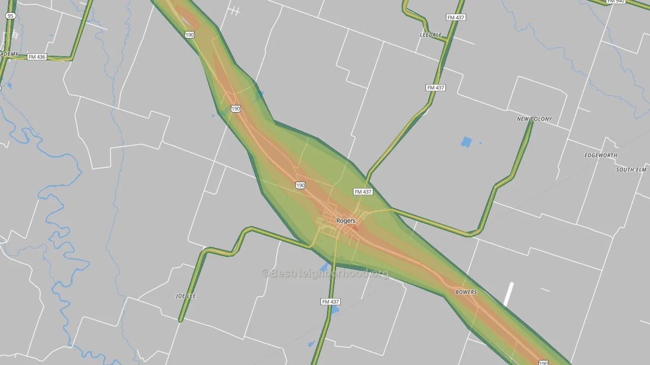 Rogers, TX Map of Noise Levels in Rogers