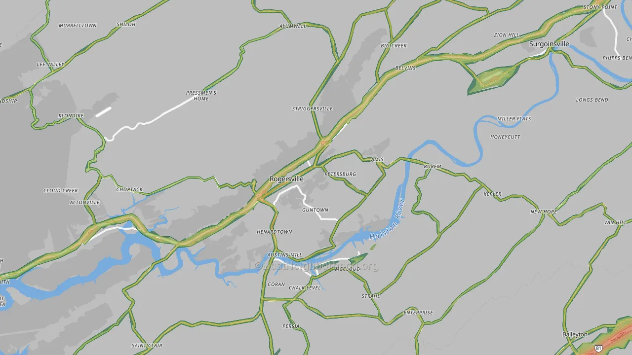 Rogersville, TN Map of Noise Levels in Rogersville