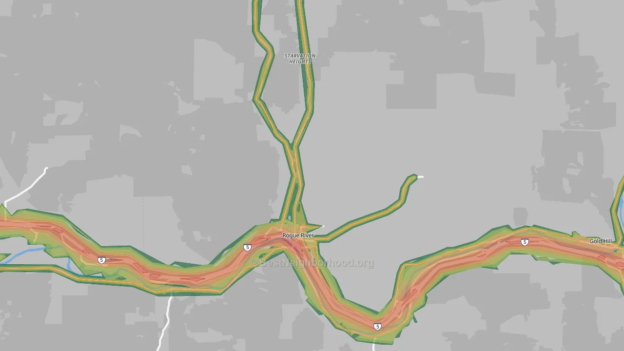 Rogue River, OR Map of Noise Levels in Rogue River
