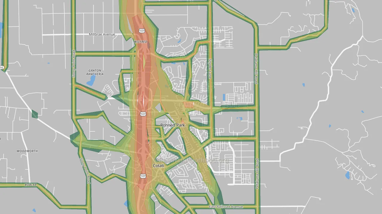 Rohnert Park, CA Map of Noise Levels in Rohnert Park