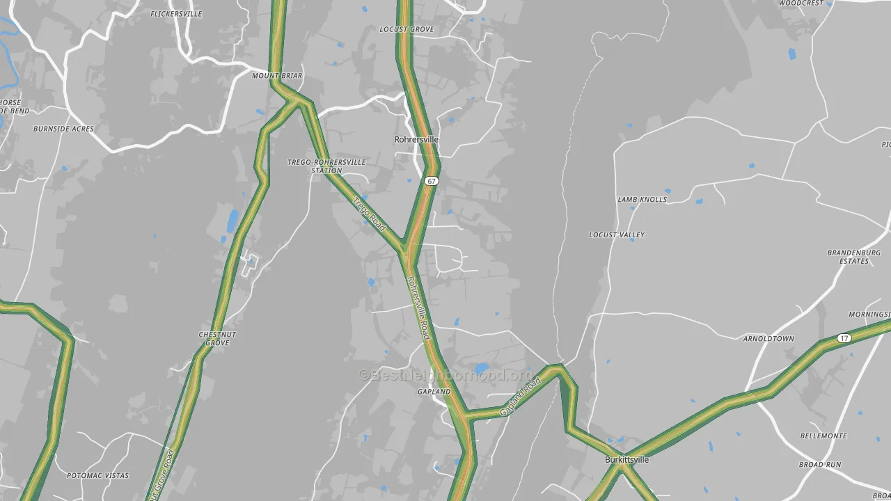 Rohrersville, MD Map of Noise Levels in Rohrersville