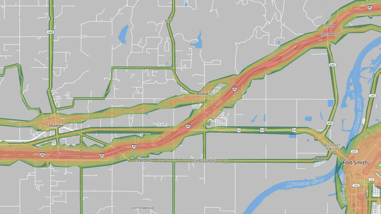 Roland, OK Map of Noise Levels in Roland