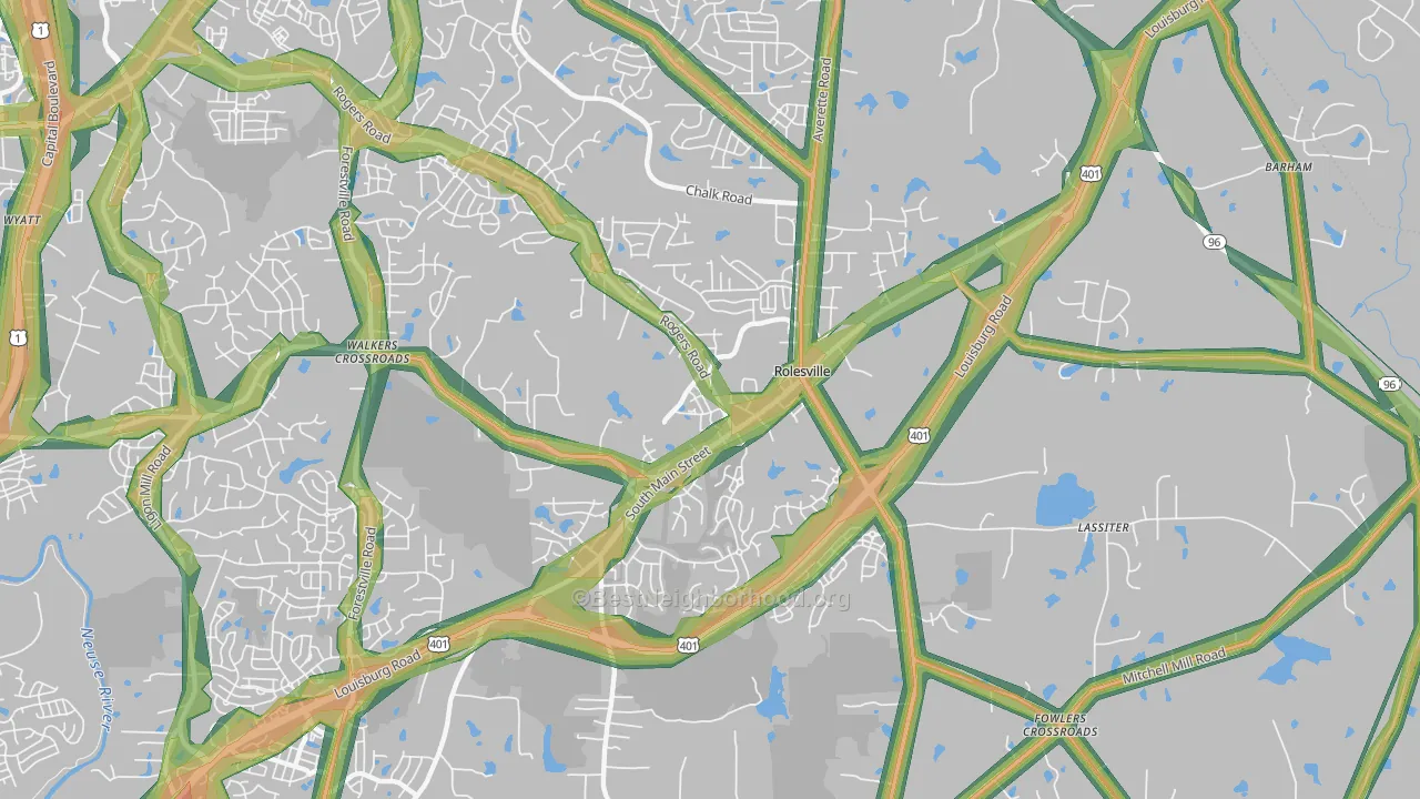 Rolesville, NC Map of Noise Levels in Rolesville