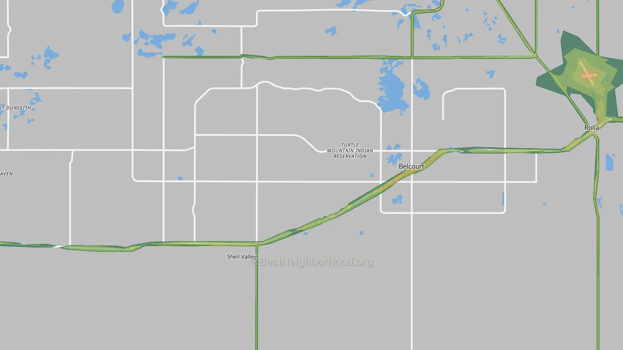 Rolette County, ND Map of Noise Levels in Rolette County
