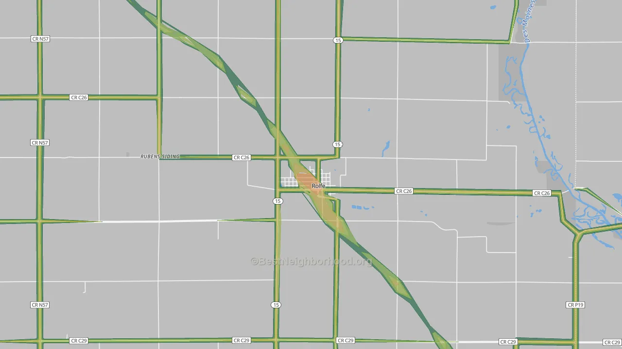 Rolfe, IA Map of Noise Levels in Rolfe