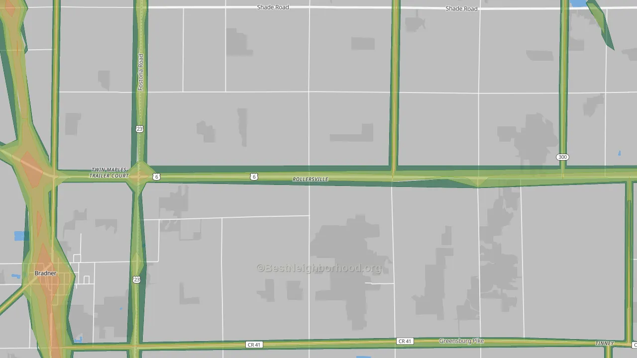 Rollersville, OH Map of Noise Levels in Rollersville