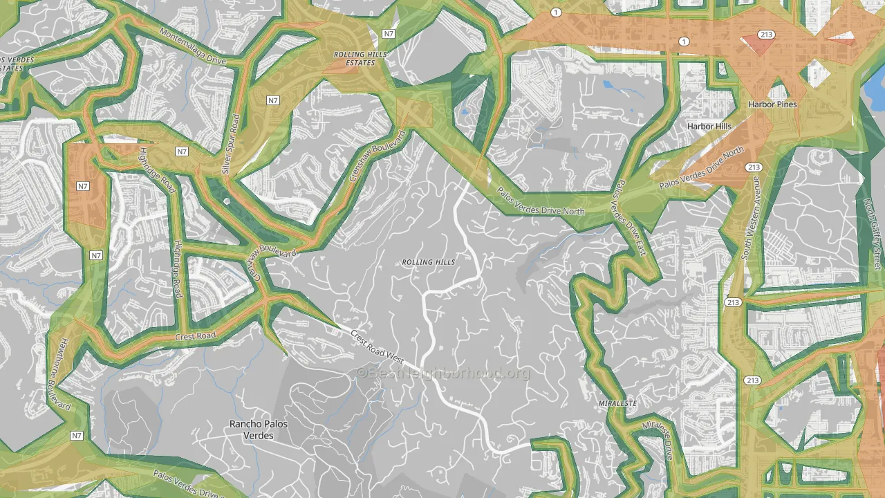 Rolling Hills, CA Map of Noise Levels in Rolling Hills