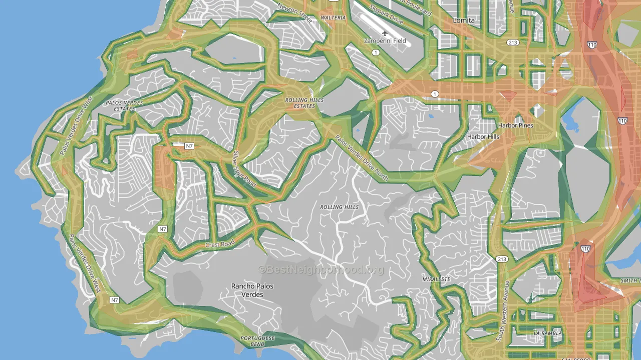 Rolling Hills Estates, CA Map of Noise Levels in Rolling Hills Estates