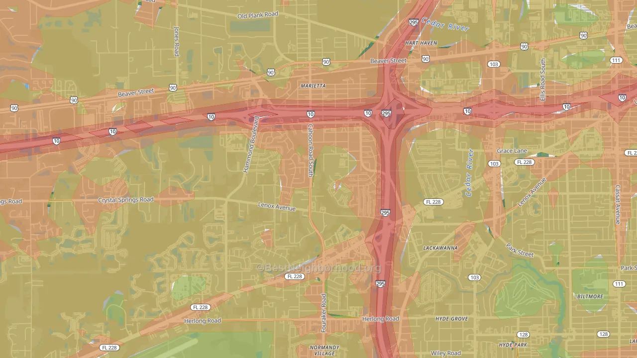 Rolling Hills, Jacksonville, FL Map of Noise Levels in Rolling Hills