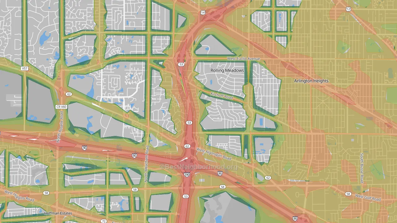 Rolling Meadows, IL Map of Noise Levels in Rolling Meadows