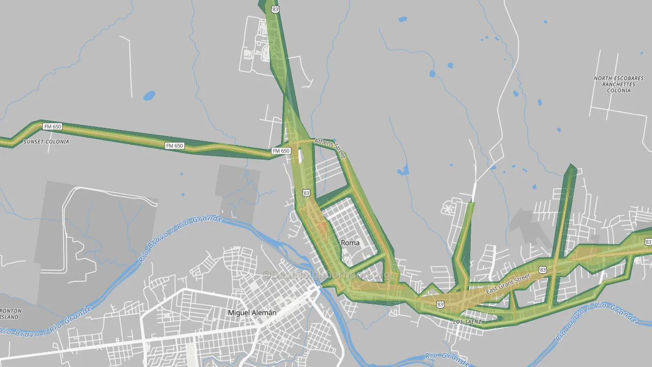 Roma Creek, TX Map of Noise Levels in Roma Creek