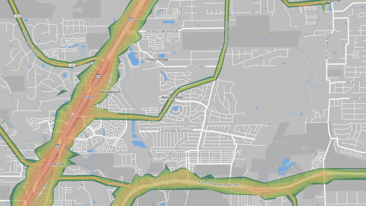 Roman Forest, TX Map of Noise Levels in Roman Forest