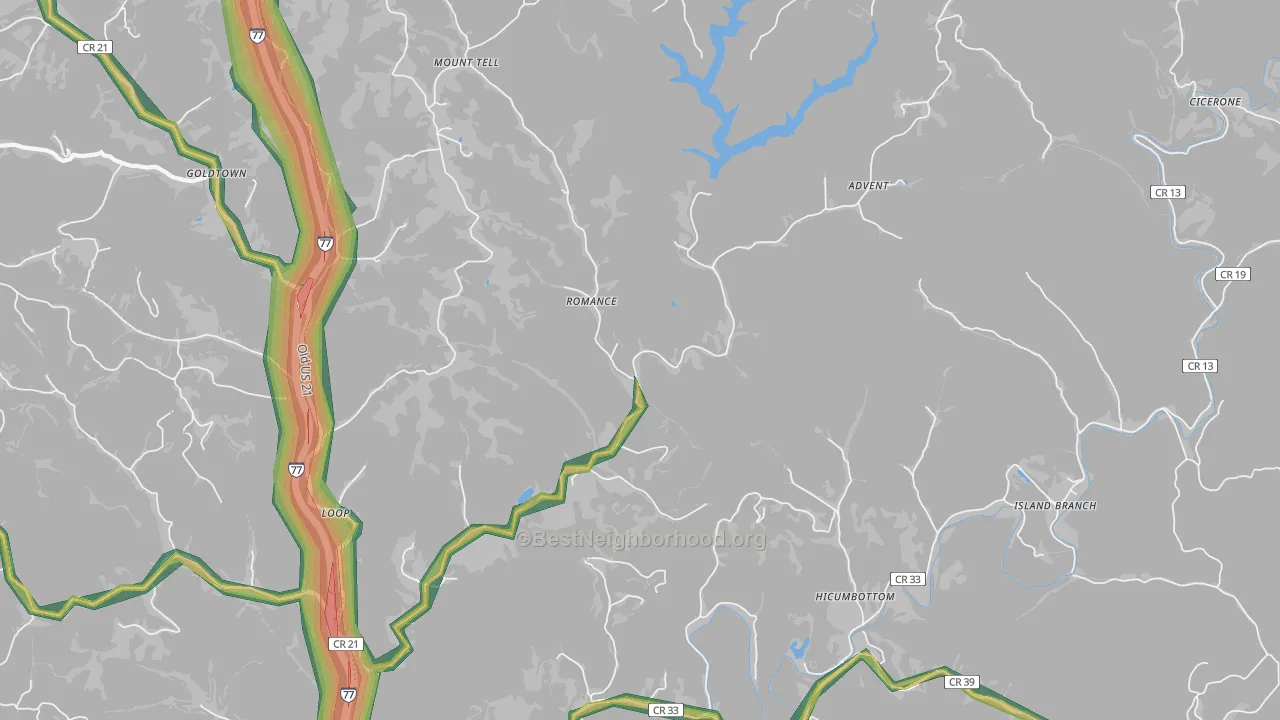 Romance, WV Map of Noise Levels in Romance