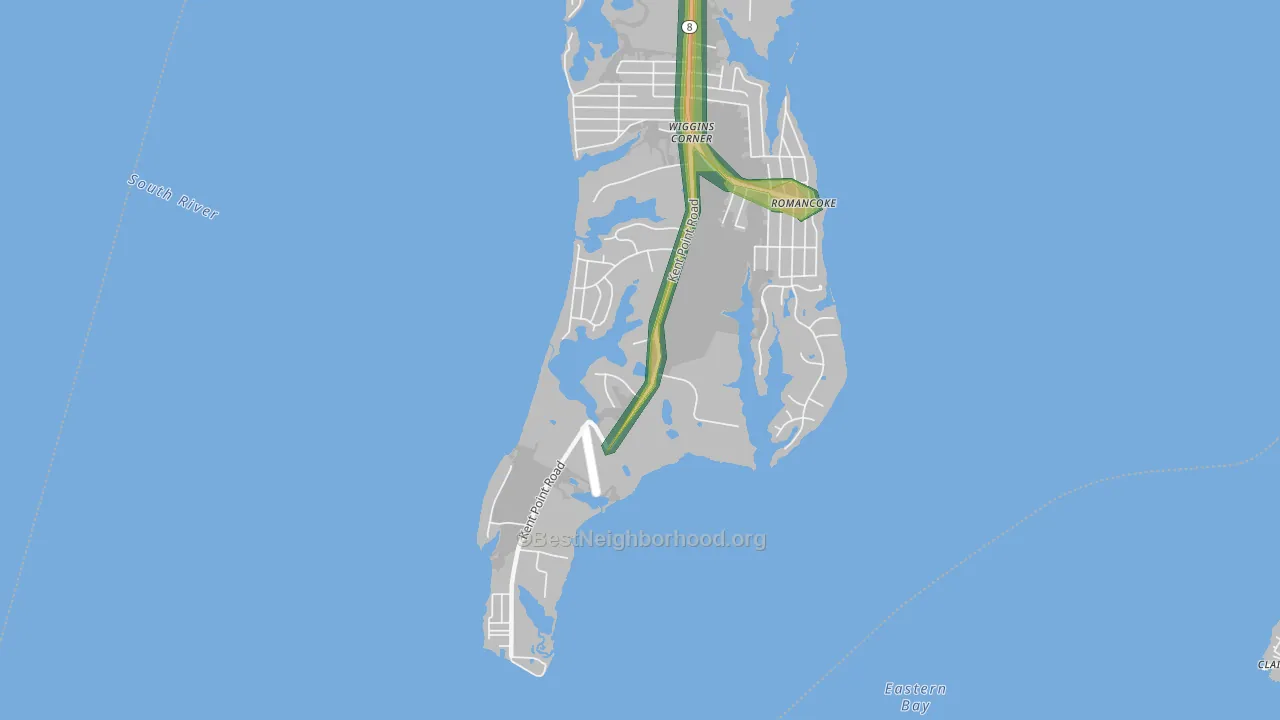 Romancoke on the Bay, MD Map of Noise Levels in Romancoke on the Bay