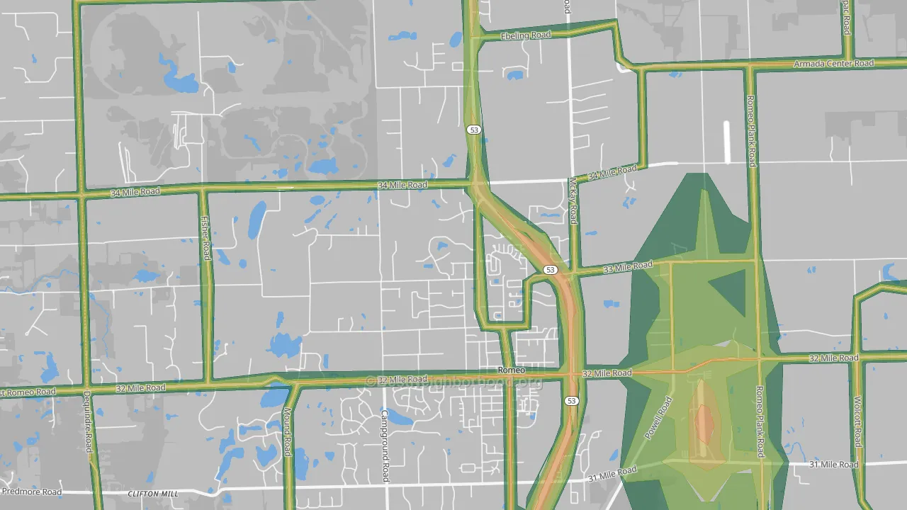 Romeo, MI Map of Noise Levels in Romeo