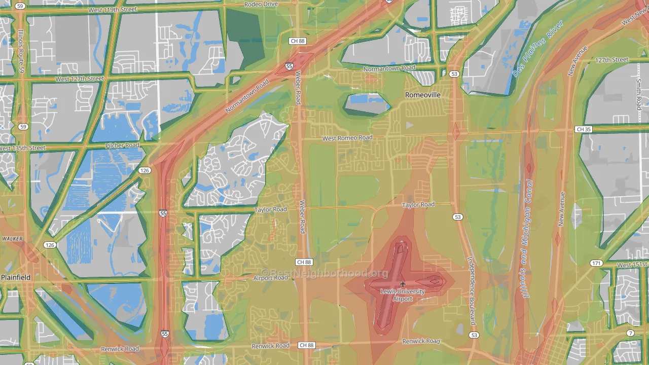 Romeoville, IL Map of Noise Levels in Romeoville