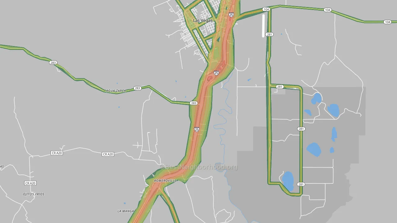 Romeroville, NM Map of Noise Levels in Romeroville