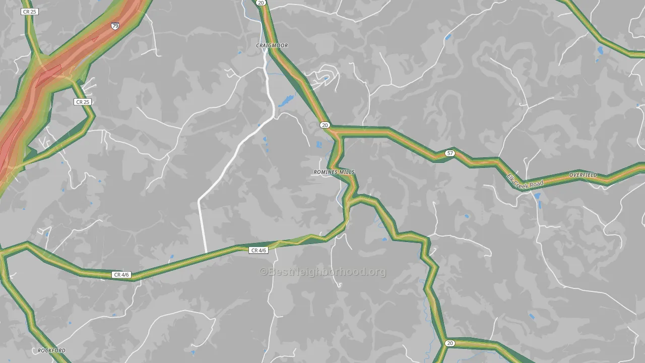 Romines Mills, WV Map of Noise Levels in Romines Mills
