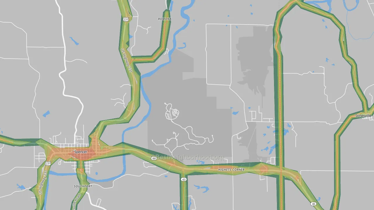 Romona, IN Map of Noise Levels in Romona