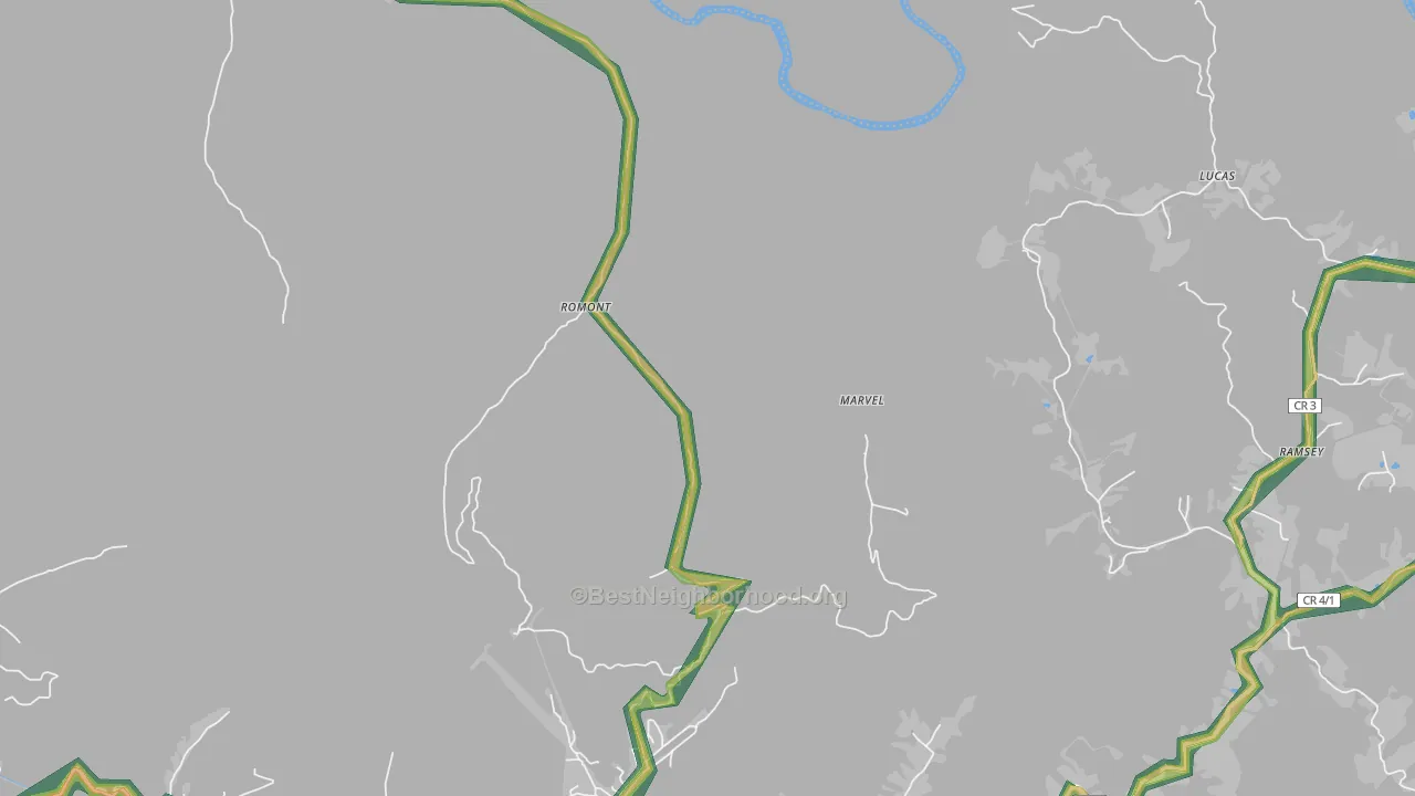 Romont, WV Map of Noise Levels in Romont