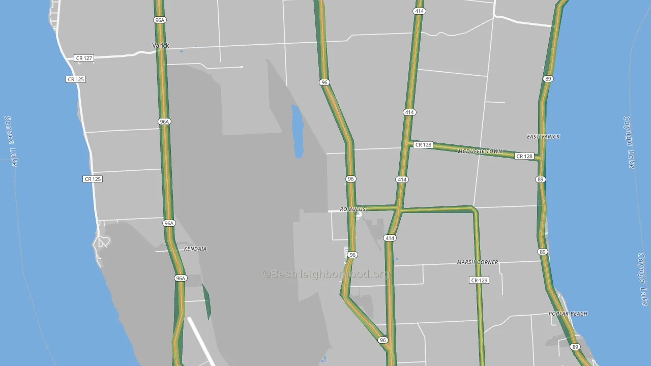 Romulus, NY Map of Noise Levels in Romulus