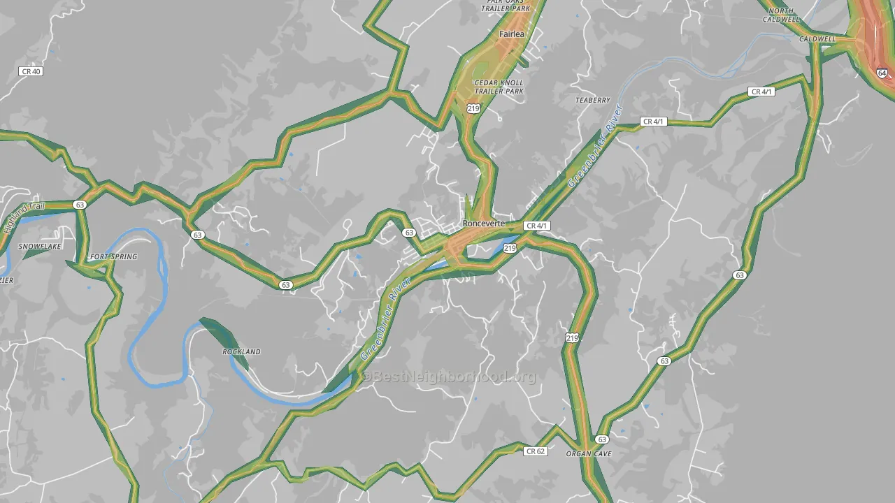 Ronceverte, WV Map of Noise Levels in Ronceverte