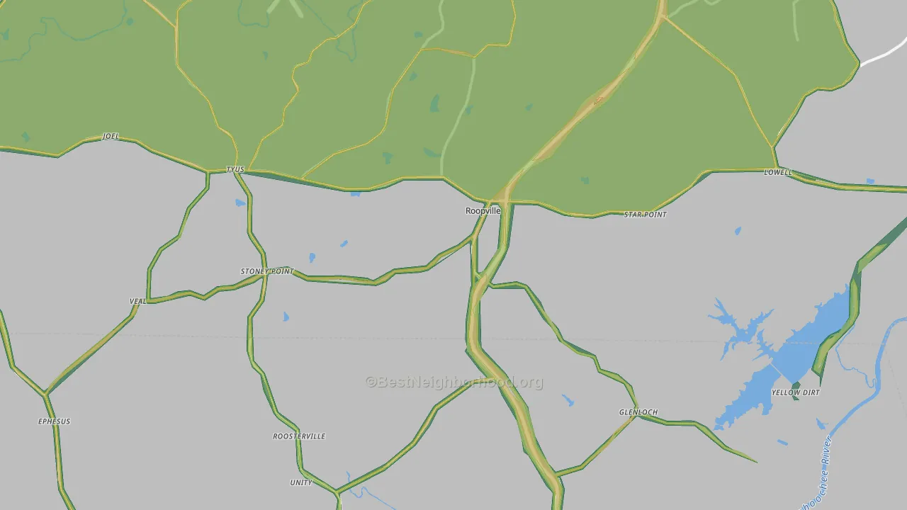 Roopville, GA Map of Noise Levels in Roopville
