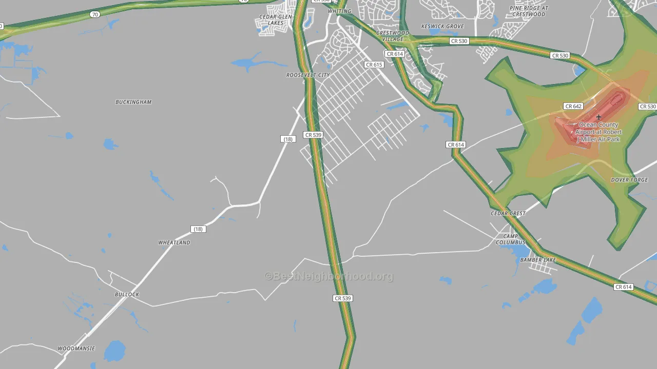 Roosevelt City, NJ Map of Noise Levels in Roosevelt City