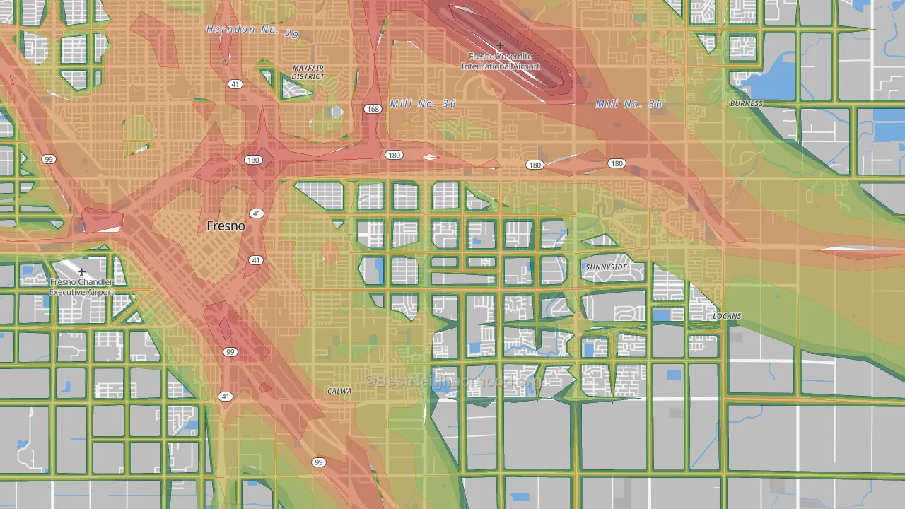 Roosevelt, Fresno, CA Map of Noise Levels in Roosevelt