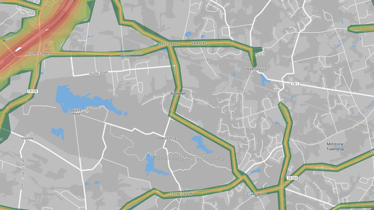 Roosevelt, NJ Map of Noise Levels in Roosevelt