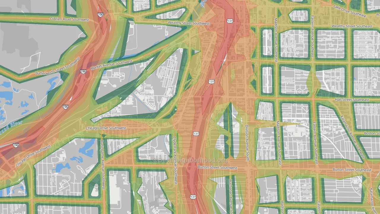 Roosevelt Park, Grand Rapids, MI Map of Noise Levels in Roosevelt Park