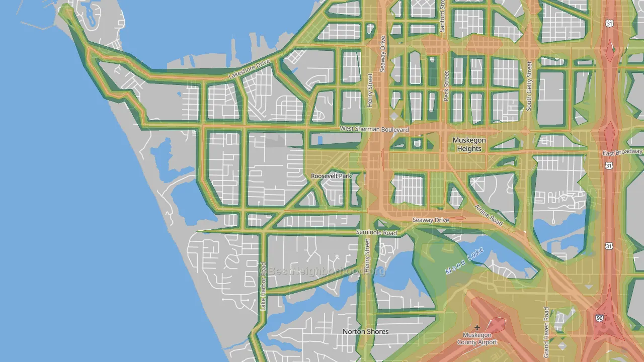 Roosevelt Park, MI Map of Noise Levels in Roosevelt Park