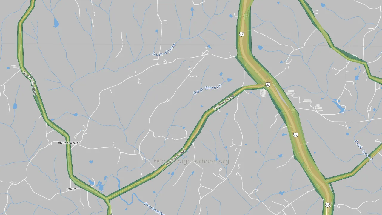 Roosterville, GA Map of Noise Levels in Roosterville