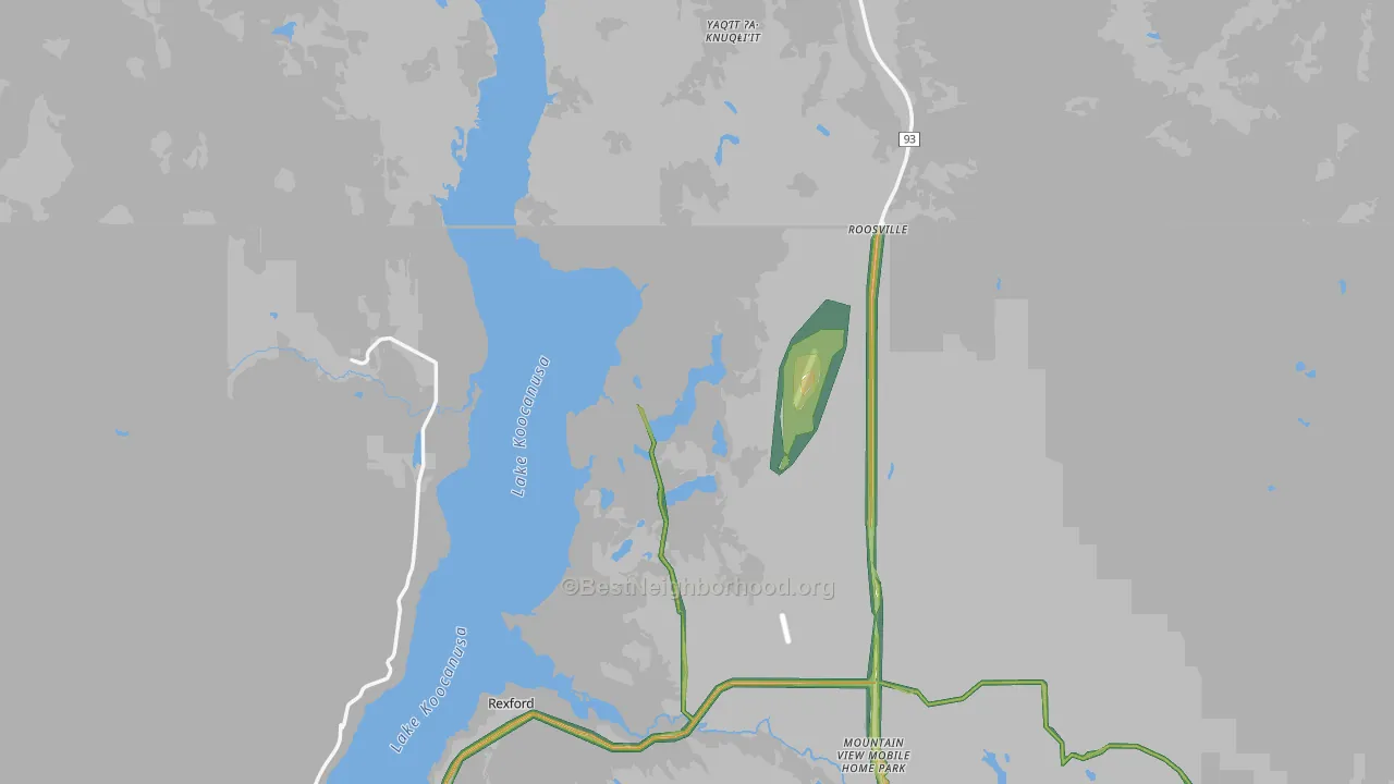 Roosville, MT Map of Noise Levels in Roosville