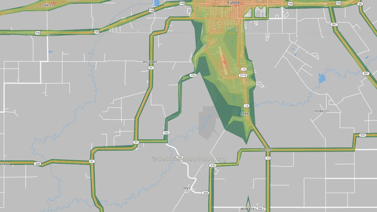 Rork, LA Map of Noise Levels in Rork