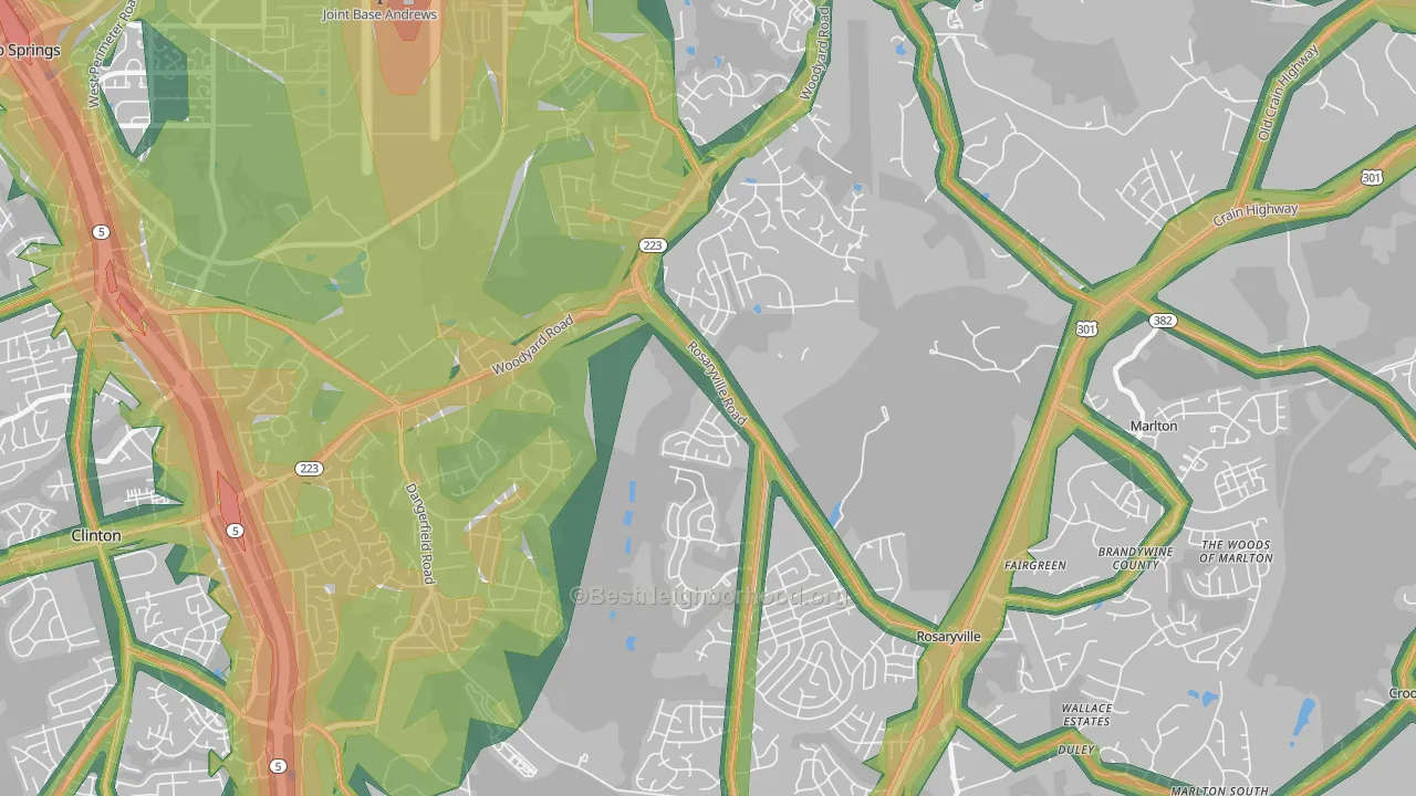 Rosaryville, MD Map of Noise Levels in Rosaryville