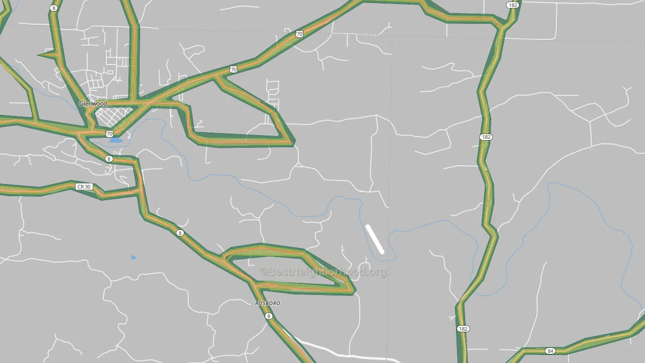 Rosboro, AR Map of Noise Levels in Rosboro